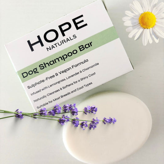 Hope Naturals Vegan Dog Shampoo Bar – Plastic Free Natural Pet Care UK - Essential Oils like Lavender, Chamomile, Lemongrass - Sulphate Free - Made in UK