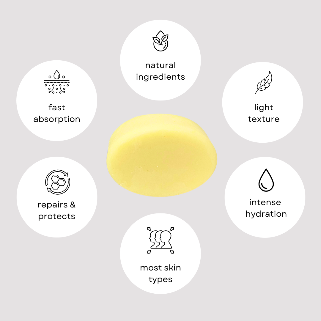 Hope Naturals Plastic Free Moisturiser Face & Body Lotion Bar – Natural Vegan Skincare UK - Sulphate Free - Essential Oils - Rose Geranium - Nourishing - Hydrating - Creamy - Glow