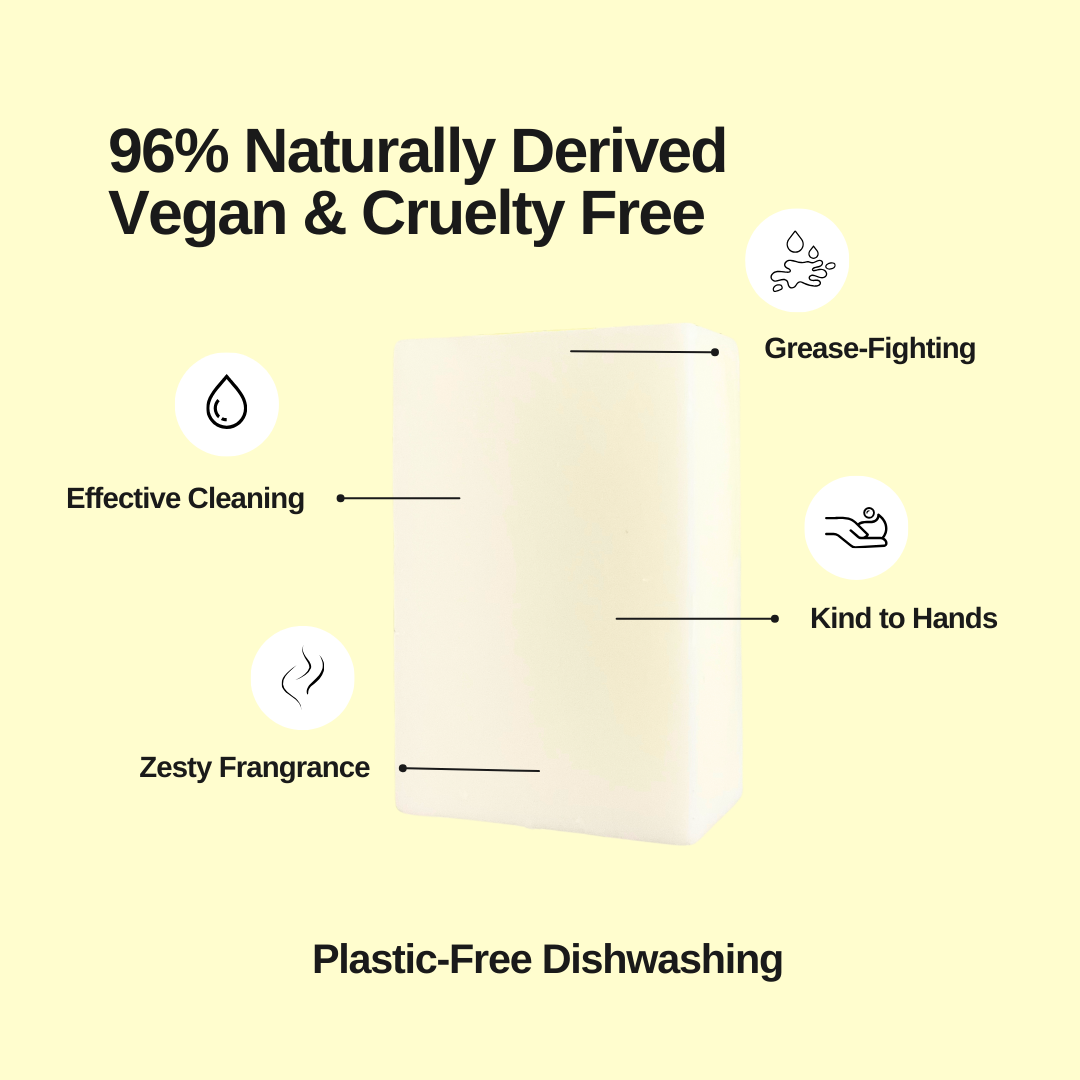 Dishwashing Bar: Lemon & Lemongrass, Solid Dish Soap Bar, Natural, Vegan, Sulphate-Free, Plastic-Free, Made in the UK