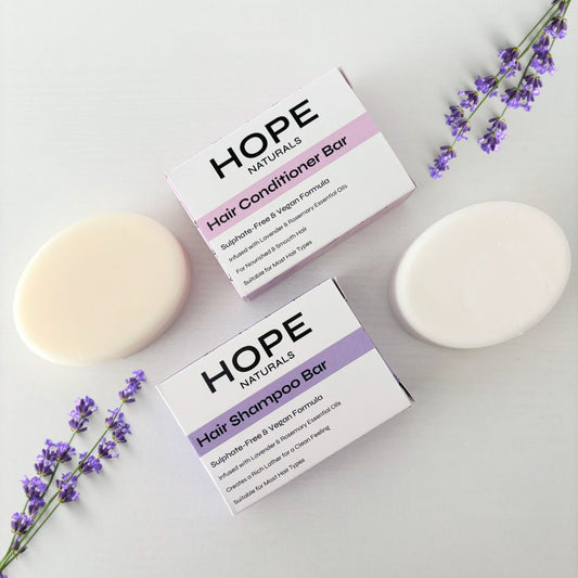 Hope Naturals Plastic Free Conditioner Bar and Shampoo Bar – Natural Vegan Haircare – Made in the UK - Sulphate Free - Essential Oils - Lavender, Rosemary