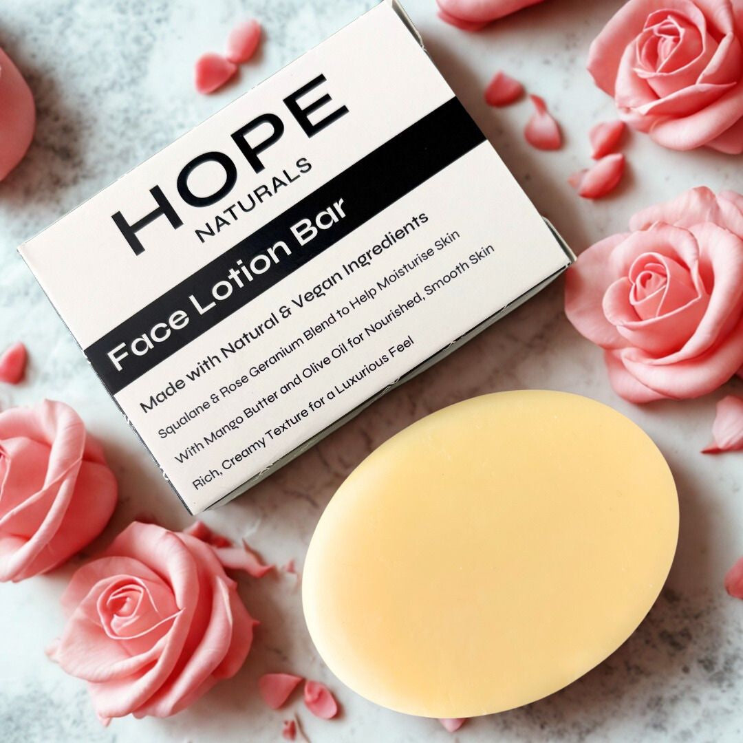 Hope Naturals Face Lotion Bar – natural rose geranium moisturising solid bar, Face cream day and night 